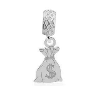 Pingente Berloque Charm Saco de Dinheiro Para Pulseira em Prata 925