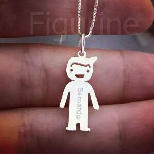 Colar Filhos Personalizado com 1 ou 2 Meninos ou Meninas com Nome Em Prata 925