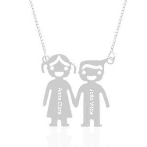 Colar Filhos Personalizado com 1 ou 2 Meninos ou Meninas com Nome Em Prata 925