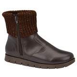 Bota Cano Baixo Sola Rasteira Grossa Comfort - Couro Castanho