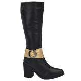 Bota Salto Grosso 7cm opção de Panturrilha sob Medida - Preto/ Dourado