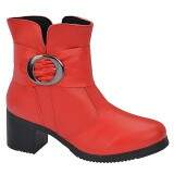 Bota Feminina Cano Curto Sola Montaria 5cm - Vermelho