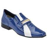 Sapato Social Masculino Forro em Couro Sola PU Leve - Verniz Azul/ Verniz Branco
