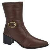 Bota Social Cano Curto Sola Borracha Salto 5cm - Couro Pinhão