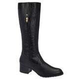 Bota Montaria Sob Medida para Perna Larga Salto 4,5cm - Couro Preto/ Croco Preto