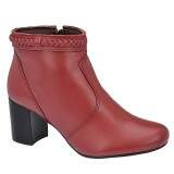 Bota Social Comfort Bico Redondo Cano Curto Salto 6cm - Couro Bordô