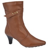 Bota Total Comfort Cano Curto Salto 6cm - Couro Bege