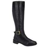 Bota Montaria Sob Medida para Perna Larga Salto 3cm - Couro Preto/ Croco Preto