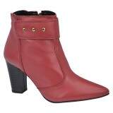 Bota Social Bico Fino Cano Curto Salto Grosso 7cm - Couro Bordô