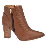 Bota Social Bico Fino Cano Curto Salto Grosso 7cm - Couro Caramelo