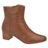 Bota Social Comfort Bico Redondo Cano Curto Salto 4cm - Couro Caramelo