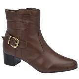 Bota Social Comfort Bico Redondo Cano Curto Salto 4cm - Couro Pinhão