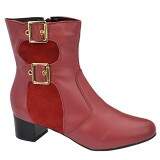 Bota Social Comfort Bico Redondo Cano Curto Salto 4cm - Couro Bordô/ Camurça Bordô