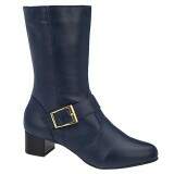 Bota Social Comfort Bico Redondo Cano Curto Salto 4cm - Couro Azul
