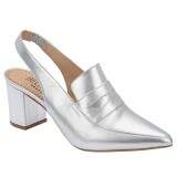 Scarpin Bico Fino Salto Grosso 6,5cm - Laminado Prata