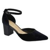 Scarpin Bico Fino Salto Grosso 6,5cm - Veludo Preto/ Gliter PP Preto