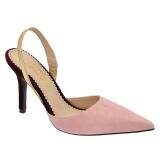 Scarpin Bico Fino Salto Fino 9cm - Camurça Rosa/ Spechio Ouro/ Veludo Bordô