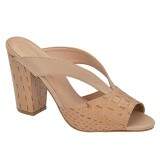 Sandália Salto Grosso 9cm - Jacaré Creme/ Couro Moccatino