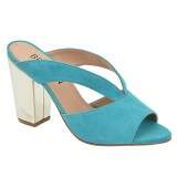 Sandália Salto Grosso 9cm - Camurça Cabra Azul BB/ Specchio Ouro Light