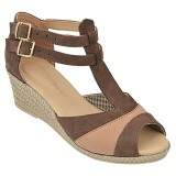 Sandália Verão Salto Anabela 5cm - Couro Nobuck Chocolate/ Areia