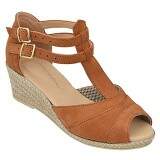 Sandália Verão Salto Anabela 5cm - Couro Nobuck Caramelo