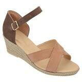 Sandália Verão Salto Anabela 5cm - Couro Nobuck Chocolate/ Areia