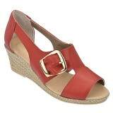 Sandália Verão Salto Anabela 5cm - Couro Vermelho
