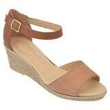 Sandália Verão Salto Anabela 5cm - Couro Tabaco/ Areia