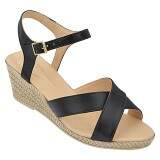 Sandália Verão Salto Anabela 5cm - Couro Preto