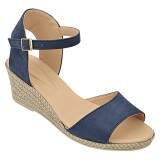 Sandália Verão Salto Anabela 5cm - Couro Nobuck Azul