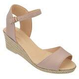 Sandália Verão Salto Anabela 5cm - Couro Nude