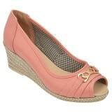 Peep Toe Verão Salto Anabela 5cm - Couro Pitanga