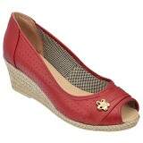 Peep Toe Verão Salto Anabela 5cm - Couro Vermelho