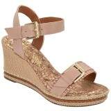 Sandália Plataforma Salto Anabela 8cm - Listra Rosê/ Nude