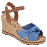 Sandália Plataforma Salto Anabela 8cm - Jeans/ Caramelo