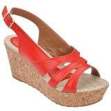 Sandália Anabela Salto 6cm Sola com Antiderrapante - Couro Vermelho