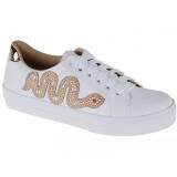 Tênis Feminino em Couro - Couro Branco/ Cobra Ouro