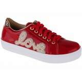 Tênis Feminino em Couro - Verniz Vermelho/ Love Ouro
