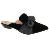 Mule Social Bico Fino Salto 1,5cm - Nobuck Preto/ Gliter Preto