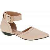 Sapato Social Bico Fino Salto 1,5cm - Couro Nude/ Verniz Nude