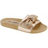 Sandália Chinelo Comfort Verão - Couro Ouro/ Gliter Ouro