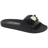 Sandália Chinelo Comfort Verão - Couro Preto/ Laço Pérola
