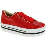 Sapatênis Feminino Plataforma 4cm - Vz. Vermelho/ Sola Branca e Preta