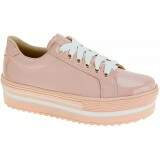Sapatênis Feminino Plataforma 4cm - Verniz Camélia/ Sola Rosa
