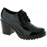 Sapato Oxford Salto Grosso 7cm - Verniz Preto