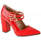 Scarpin Salto Grosso ou Fino 7cm - Couro Vermelho/ Verniz Vermelho