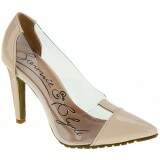 Scarpin Salto Grosso ou Fino 7cm - Verniz Nude/ Plástico