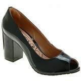 Peep Toe Social Salto Grosso 7cm - Verniz Preto