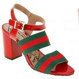 Sandália Social Salto Grosso 7cm - Verniz Vermelho/ Gorgulhão Verde