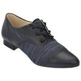 Sapato Social Oxford Comfort Salto 2cm - Couro Preto/ Malha Estonada Grafite